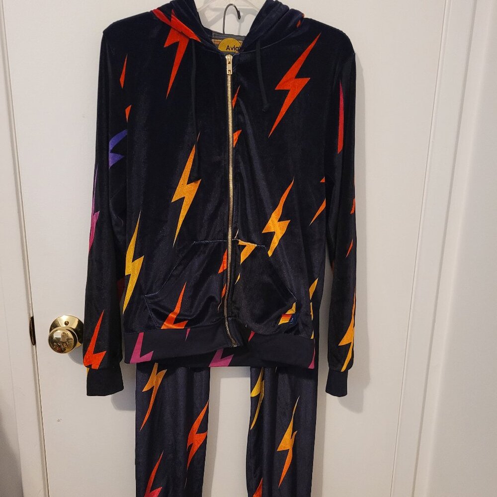 Aviator Nation Woman Velvet Lighting Bolt Zip up hoodie and pants